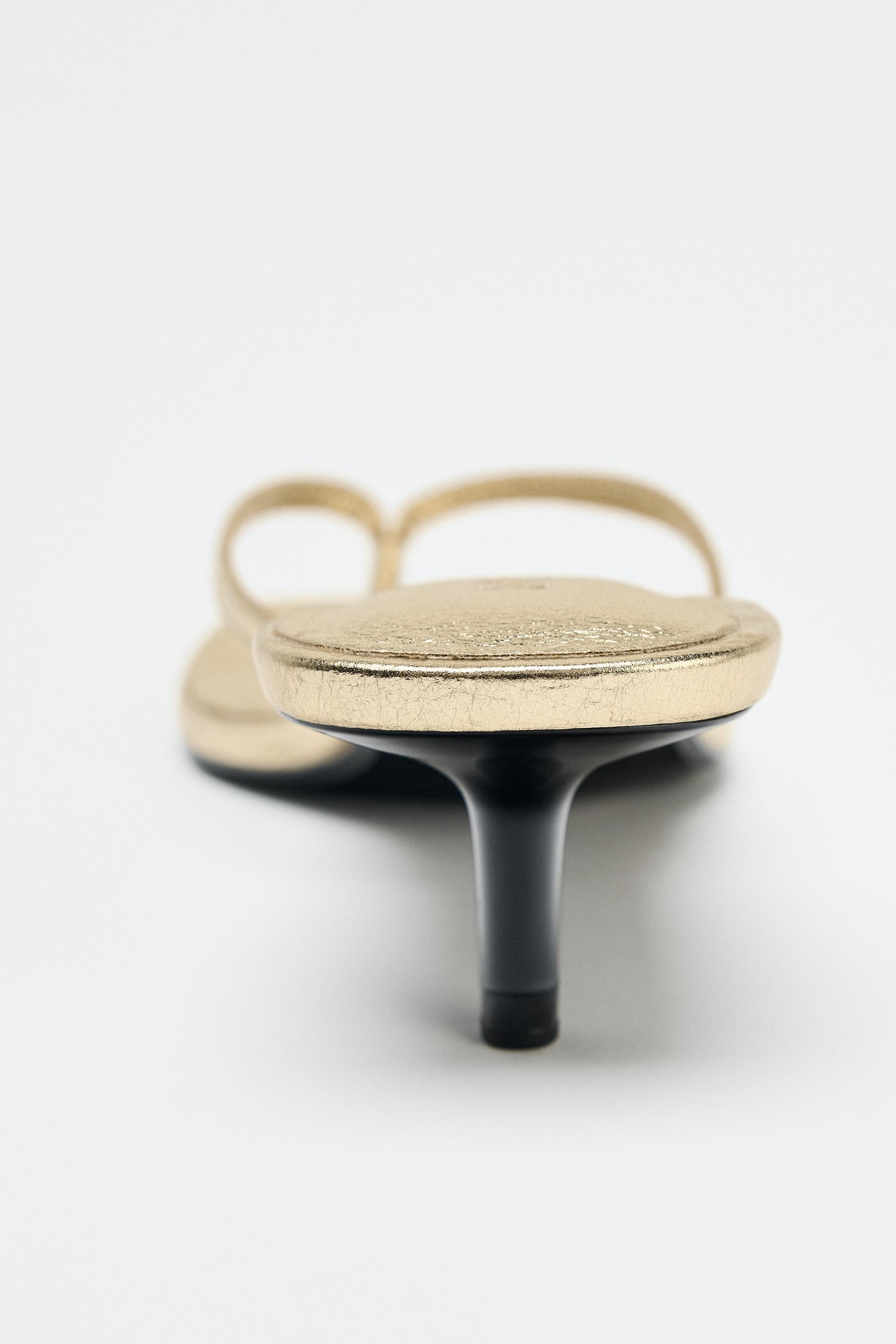 METALLIC KITTEN-HEEL SANDALS | Zara UK