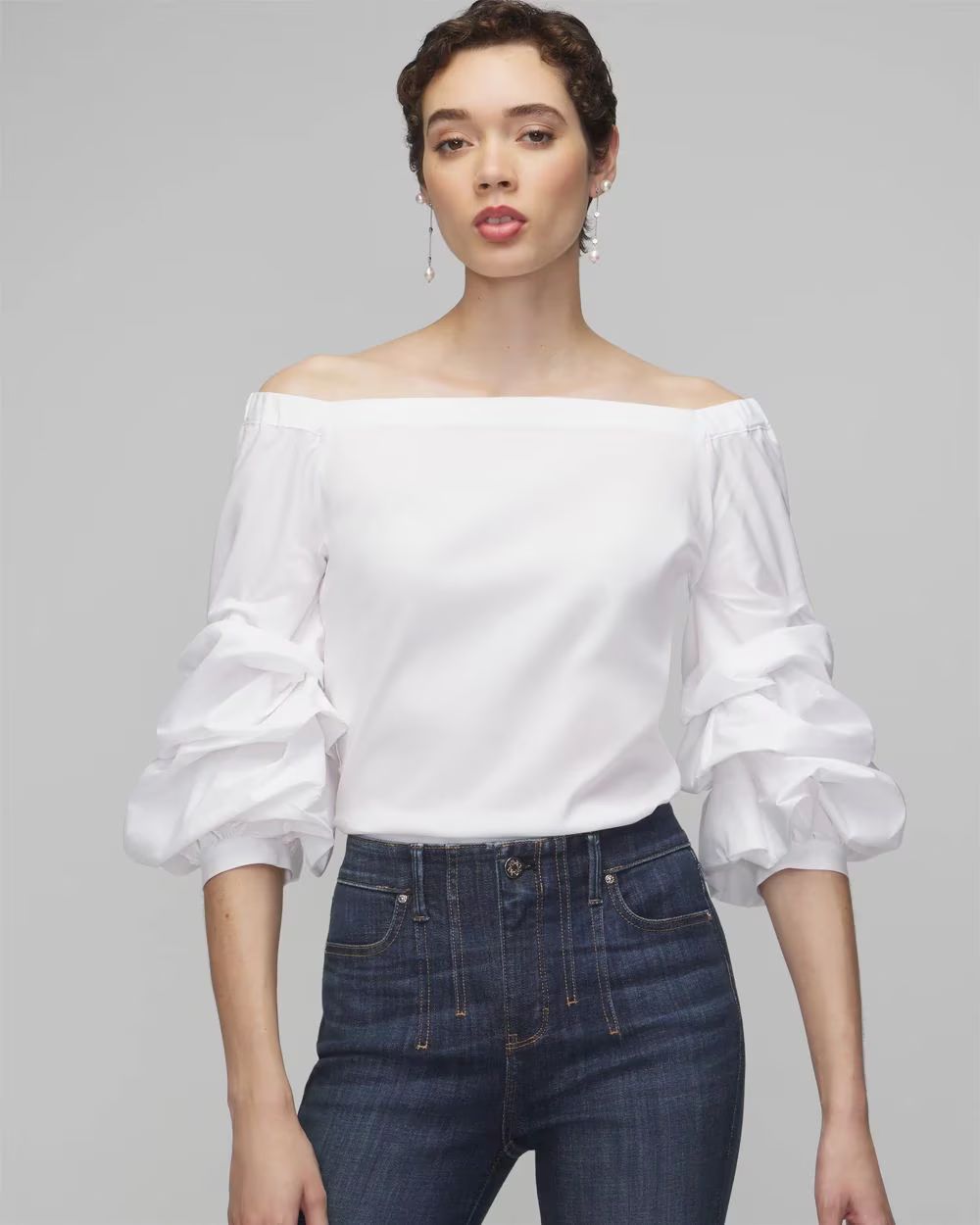 Long Sleeve Off-The-Shoulder Poplin Blouse | White House Black Market