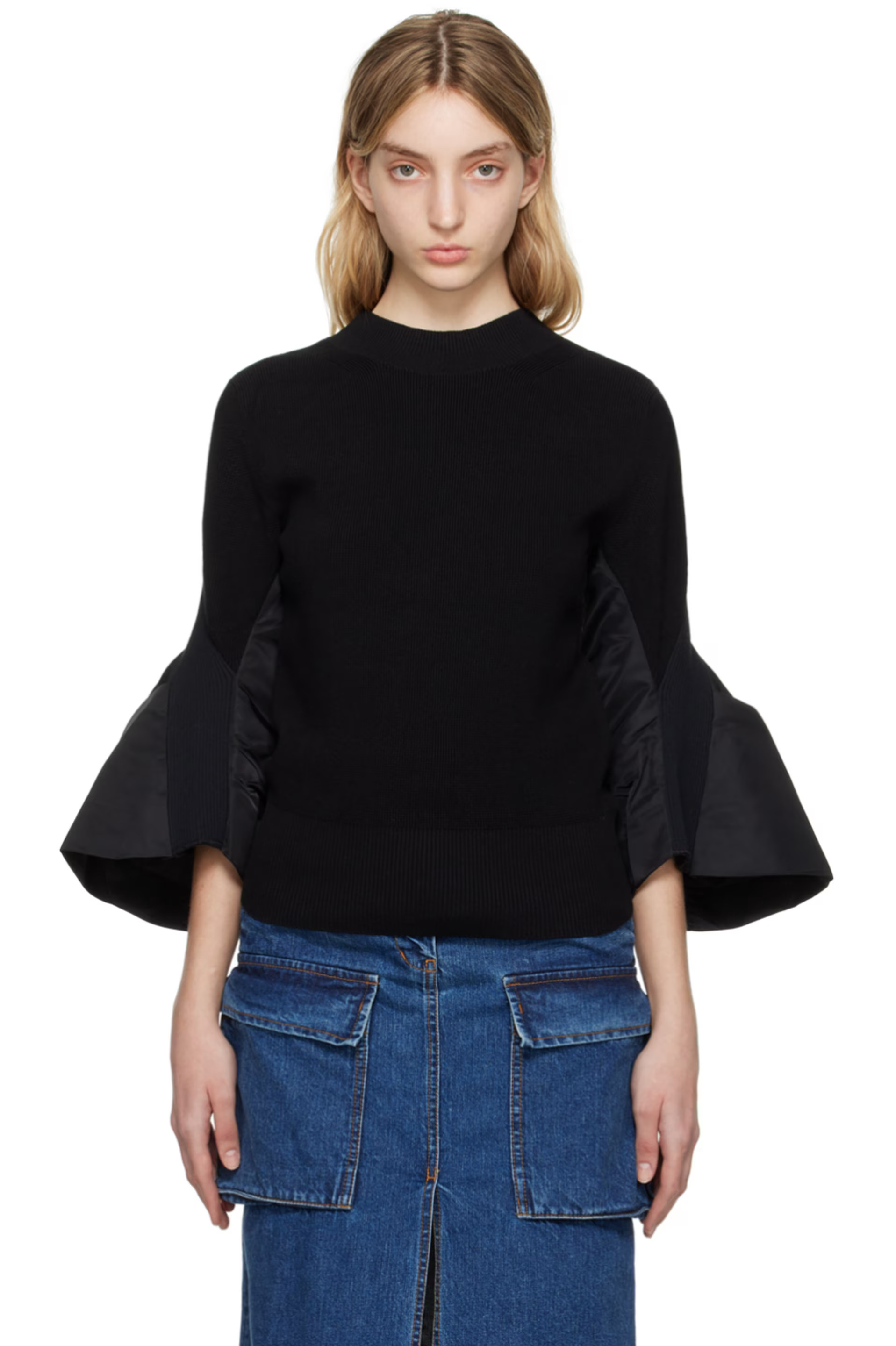 sacai - Black Gathered Sweater | SSENSE