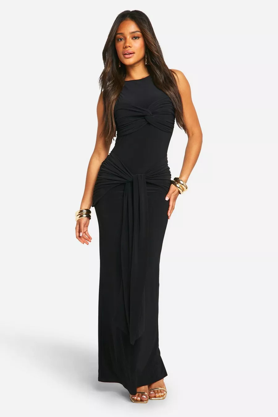 Ruched Twist Detail Racer Neck Maxi Dress | boohoo (US & Canada)