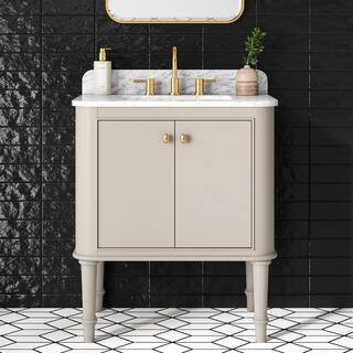 Collette 30 in. Single Sink Greige Bath Vanity with White Carrara Marble Top (Assembled) | The Home Depot