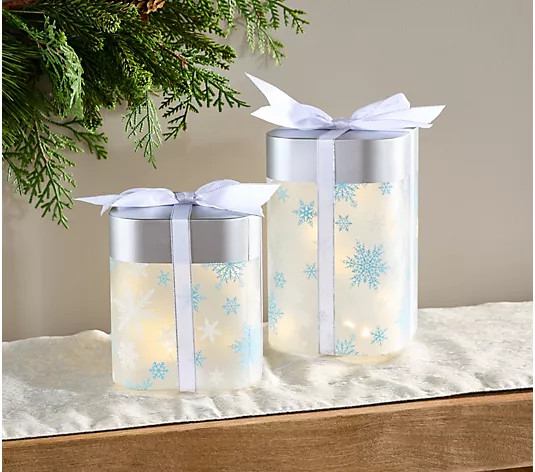 Set of 2 Illuminated Glass Gifts with Bow by Valerie - QVC.com | QVC