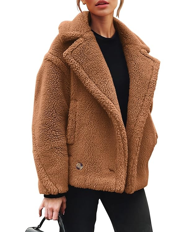 PRETTYGARDEN Womens 2023 Winter Fashion Sherpa Coats Lapel Fleece Jacket Long Sleeve Pockets Faux... | Amazon (US)
