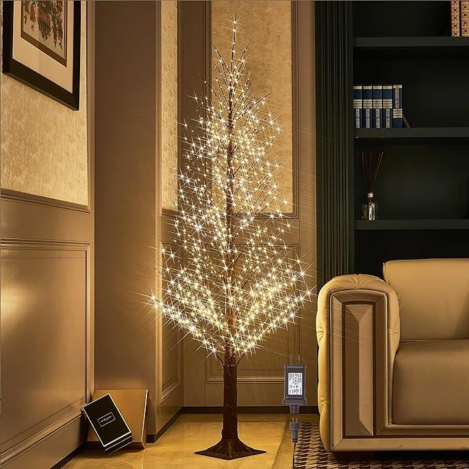 Hairui Lighted Brown Alpine Tree with 810L Warm White Fairy Lights 6FT, Twig Tree with Lights for... | Amazon (US)