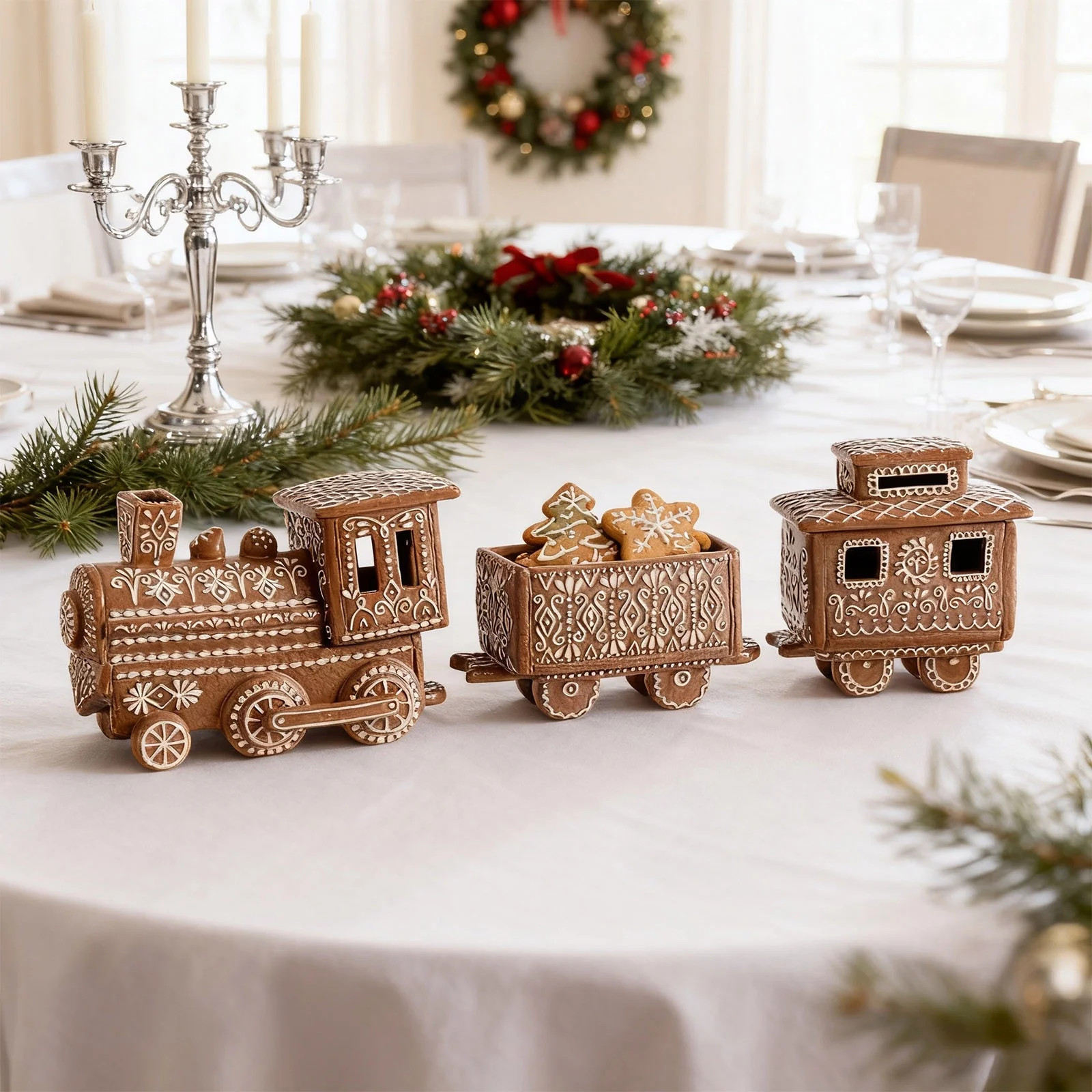 Holiday Christmas Decor, 12" LED Lighted Handcrafted Resin Gingerbread Train with Warm Lights, Fe... | Walmart (US)
