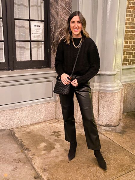 Wearing XS in sweater and size 2 in leather pants! The pants are so soft and comfortable! Great fit! Boots are last year Schutz. #mangostyle 

#LTKHoliday