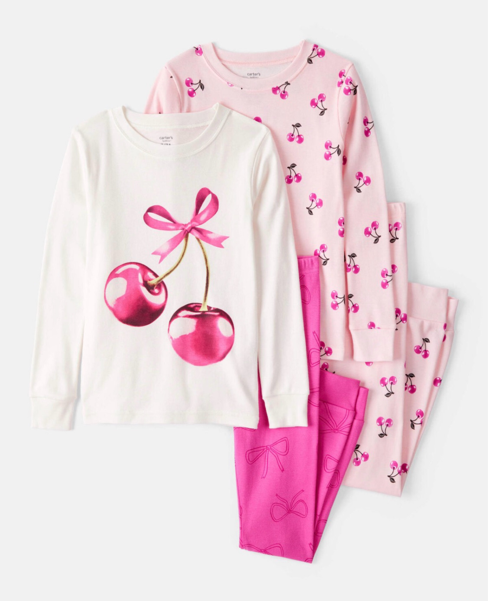 Girls Cherries Print 100% Cotton Long-Sleeve 4-Piece Pajamas - Pink/White
#pajama #summer #pink #sale #kids #toddler #carter’s #cherry #outfit 