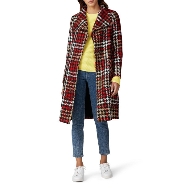 Nvlt Red Oversized Houndstooth Coat red-print | Rent the Runway