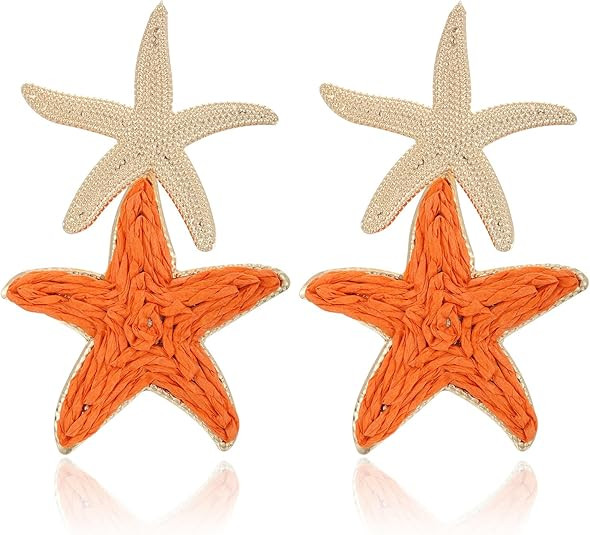 Raffia Starfish Earrings, Raffia Straw Wrapped Starfish Drop Dangle Earrings Summer Tropical Beac... | Amazon (US)
