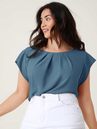 SHEIN Plus Fold Pleated Solid Top
   SKU: swblouse07210615408      
          (8042 Reviews)
    ... | SHEIN