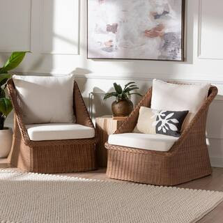 Derris Peanut Brown Rattan Arm Chair (Set of 2) | The Home Depot