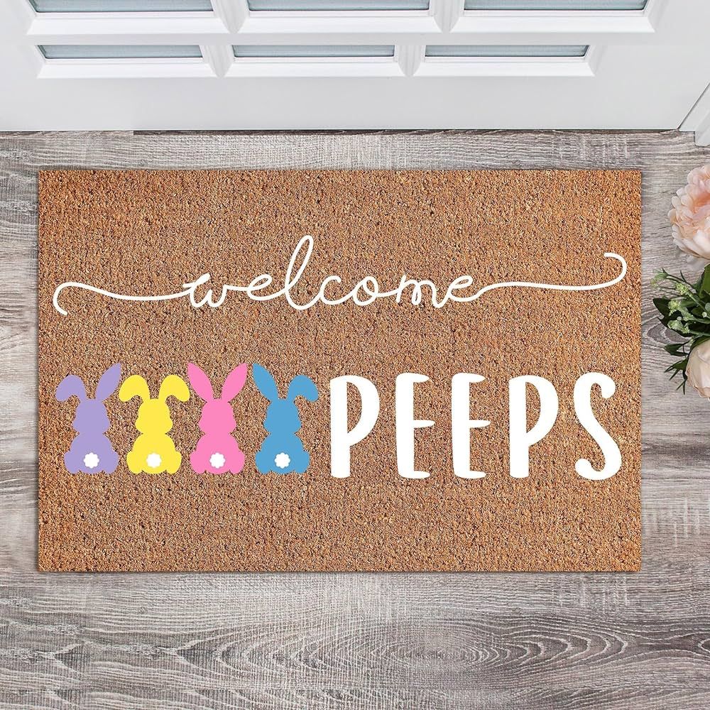 Easter Welcome Doormat Indoor Easter Door Mat Coir Rabbit Easter Outdoor Mat Non Slip Front Porch... | Amazon (US)