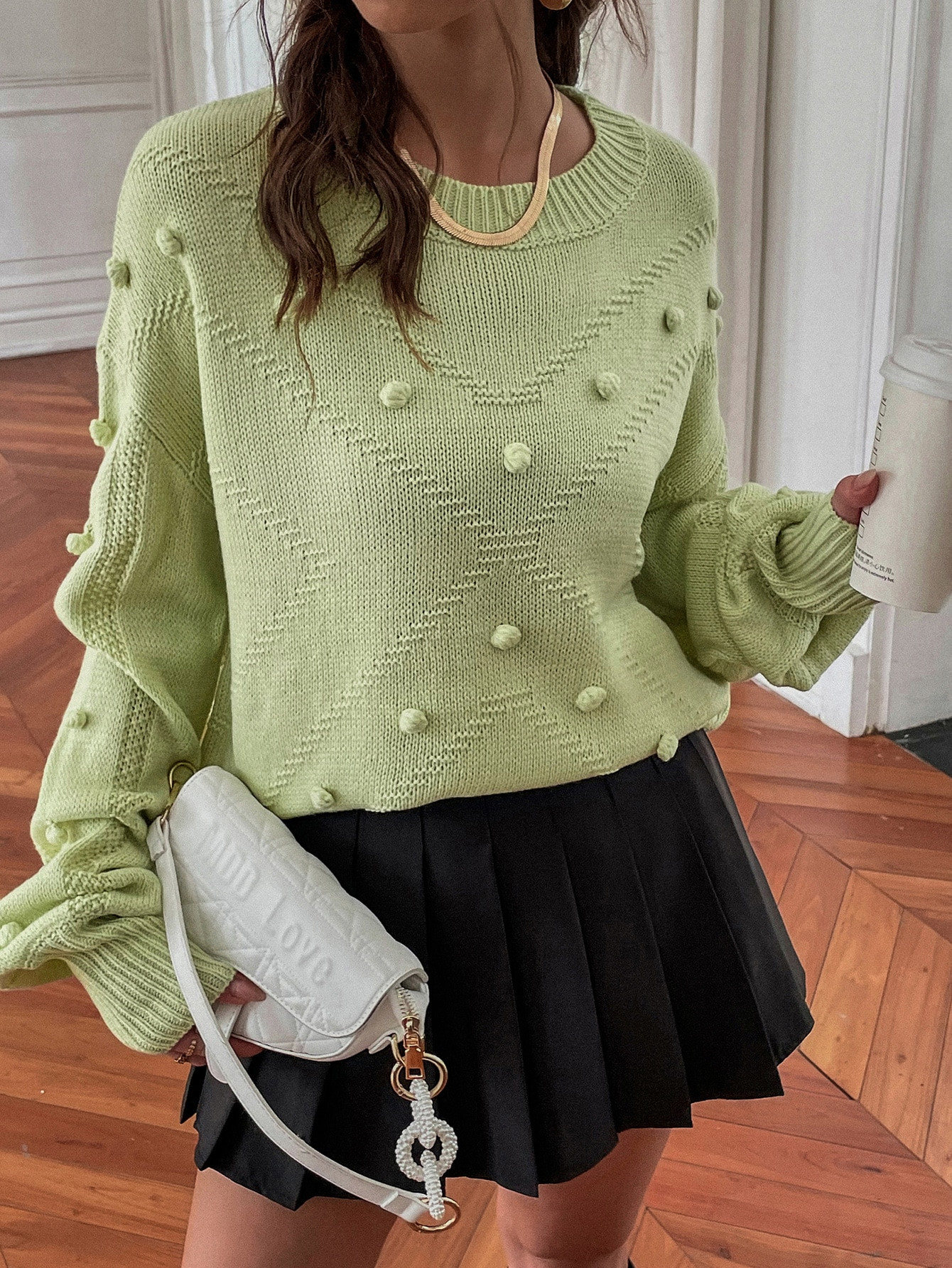 Popcorn Knit Drop Shoulder Sweater | SHEIN