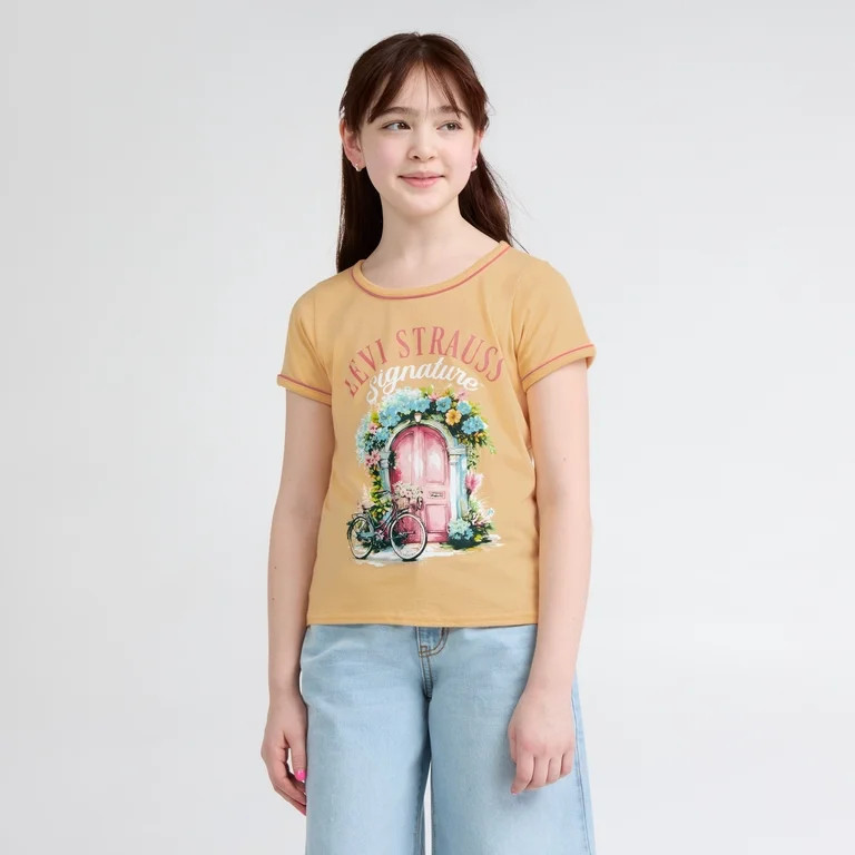Levi Strauss Signature Girls Short Sleeve Graphic Top, Sizes 4-16 | Walmart (US)