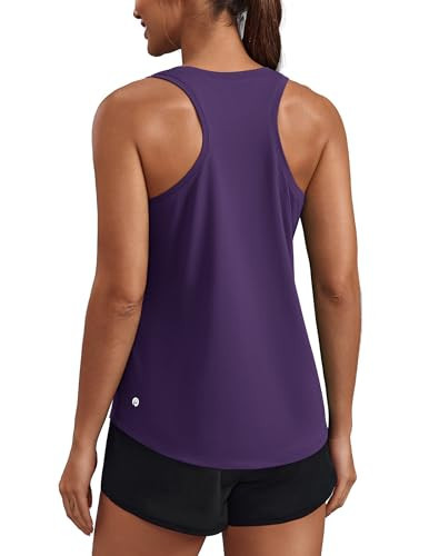 PINSPARK Workout Tank Tops for Women Lightweight Athletic Yoga Tops Racerback UPF 50+ Active Shirts Quick Dry Exercise Sports Gym Top, Dark Purple X-Large | Amazon (US)
