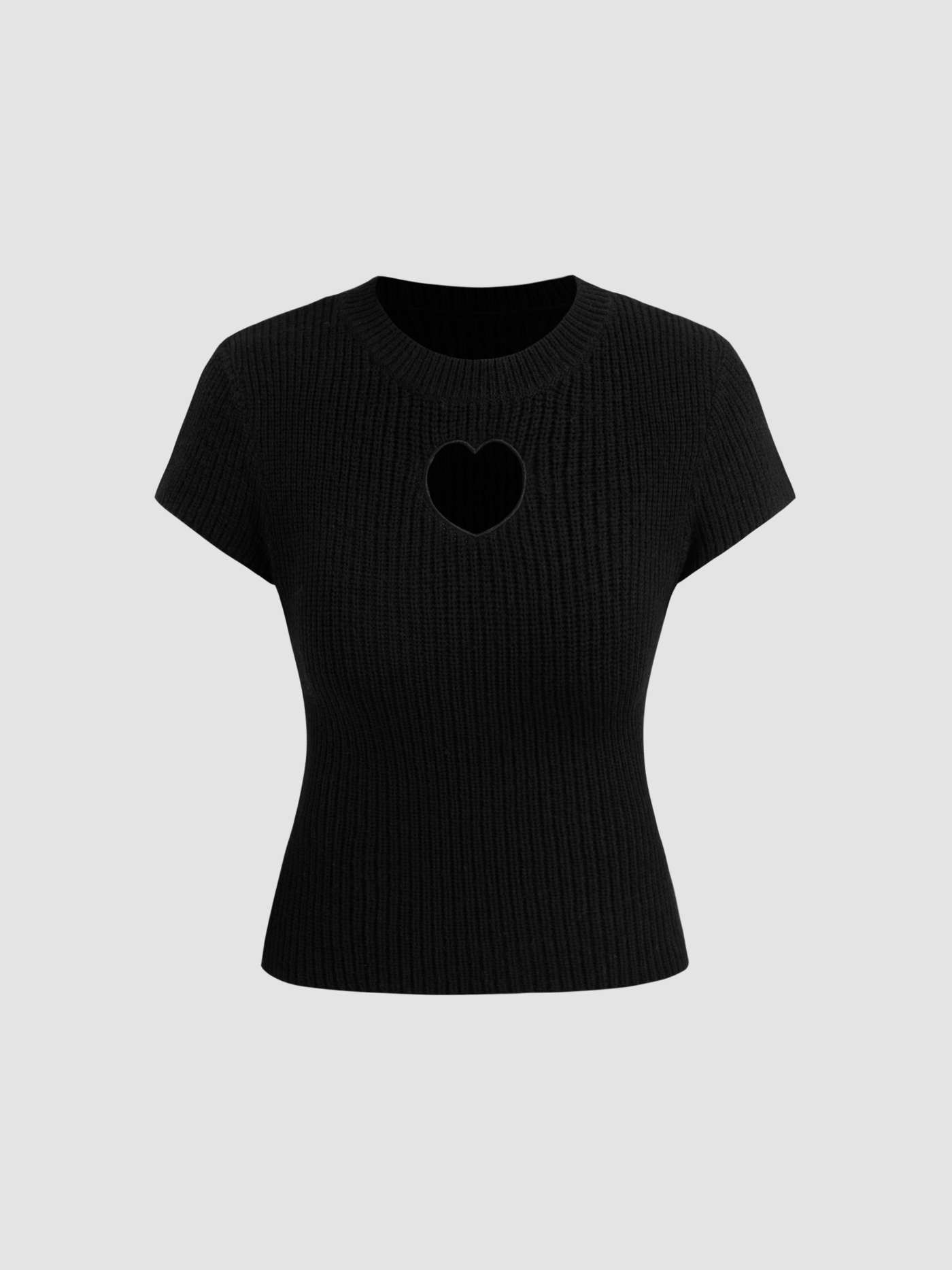 Crop Tops à manches courtes en maille col rond uni avec découpe cœur | Cider