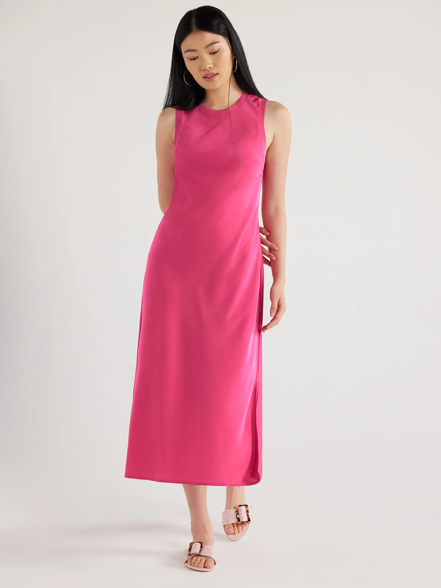 Scoop Women's Crew Neck Satin Midi Tank Dress, Sizes XS-XXL | Walmart (US)