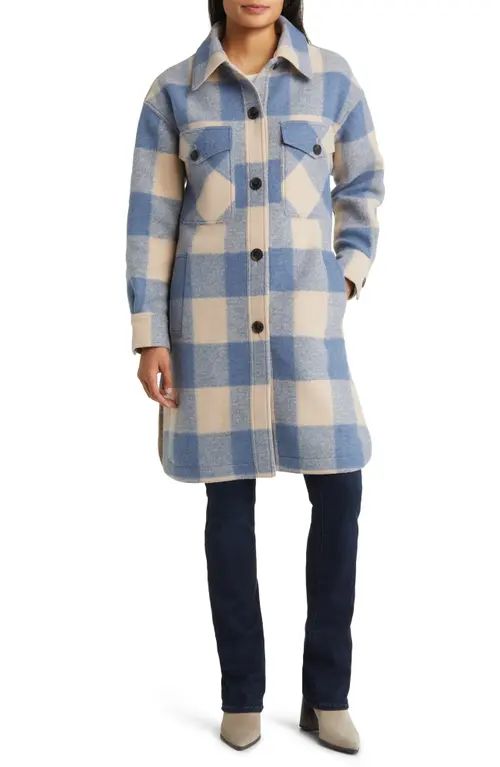 bcbg Plaid Oversize Pocket Shacket in Baby Blue Buffalo Plaid at Nordstrom, Size Small | Nordstrom