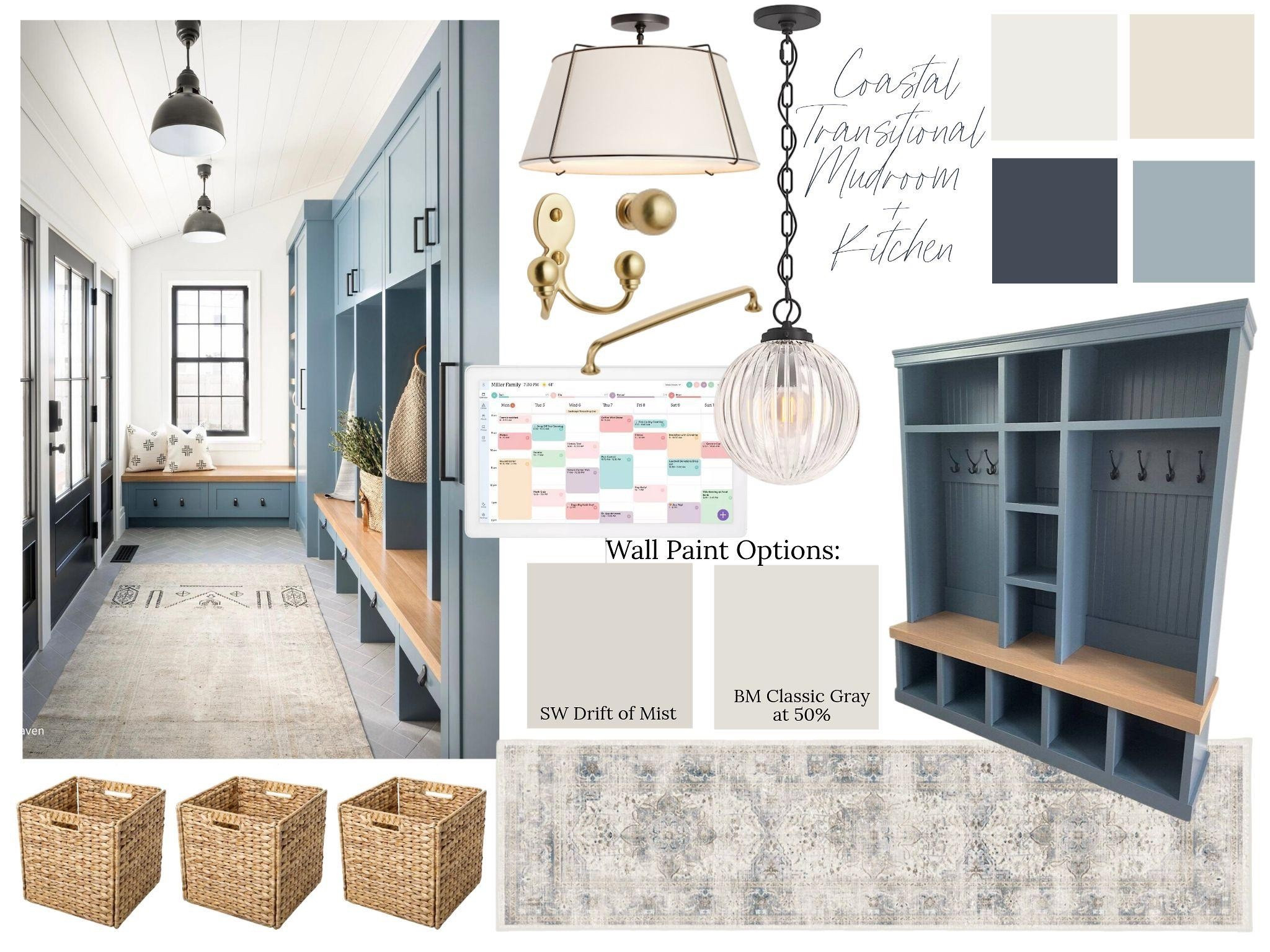 Coastal transitional mudroom and kitchen inspiration | blue cabinets | gray walls | modern coastal home design

#LTKHome