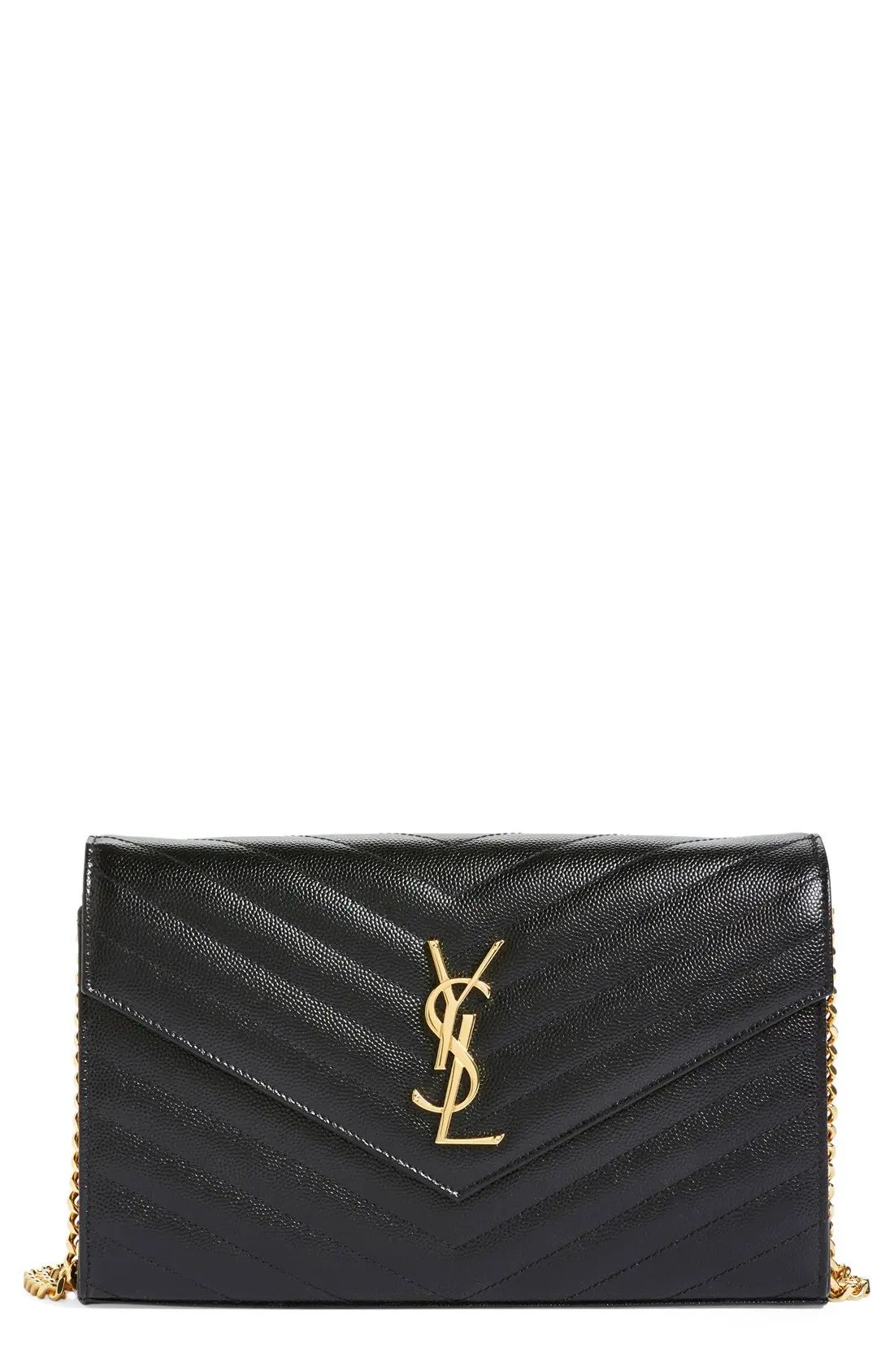 Saint Laurent Large Monogram Quilted Leather Wallet on a Chain in Noir at Nordstrom | Nordstrom