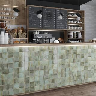Antiek Green 3.94 in. x 3.94 in. Glossy Ceramic Square Wall and Floor Tile Sample (0.11 Sq. ft./case) (1-pack) | The Home Depot