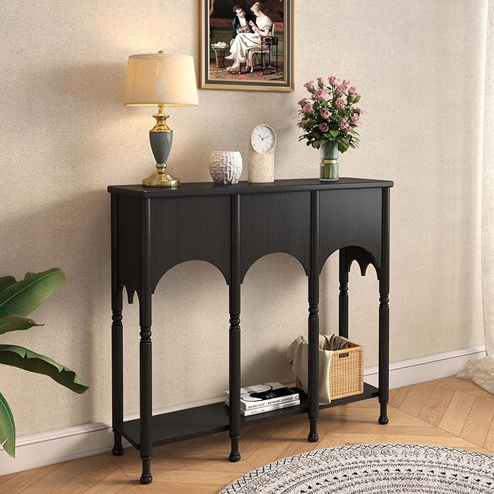 40" Console Table with Storage Shelf, Retro Entryway Table, Wooden Sofa Table with Roman-Style Le... | Amazon (US)