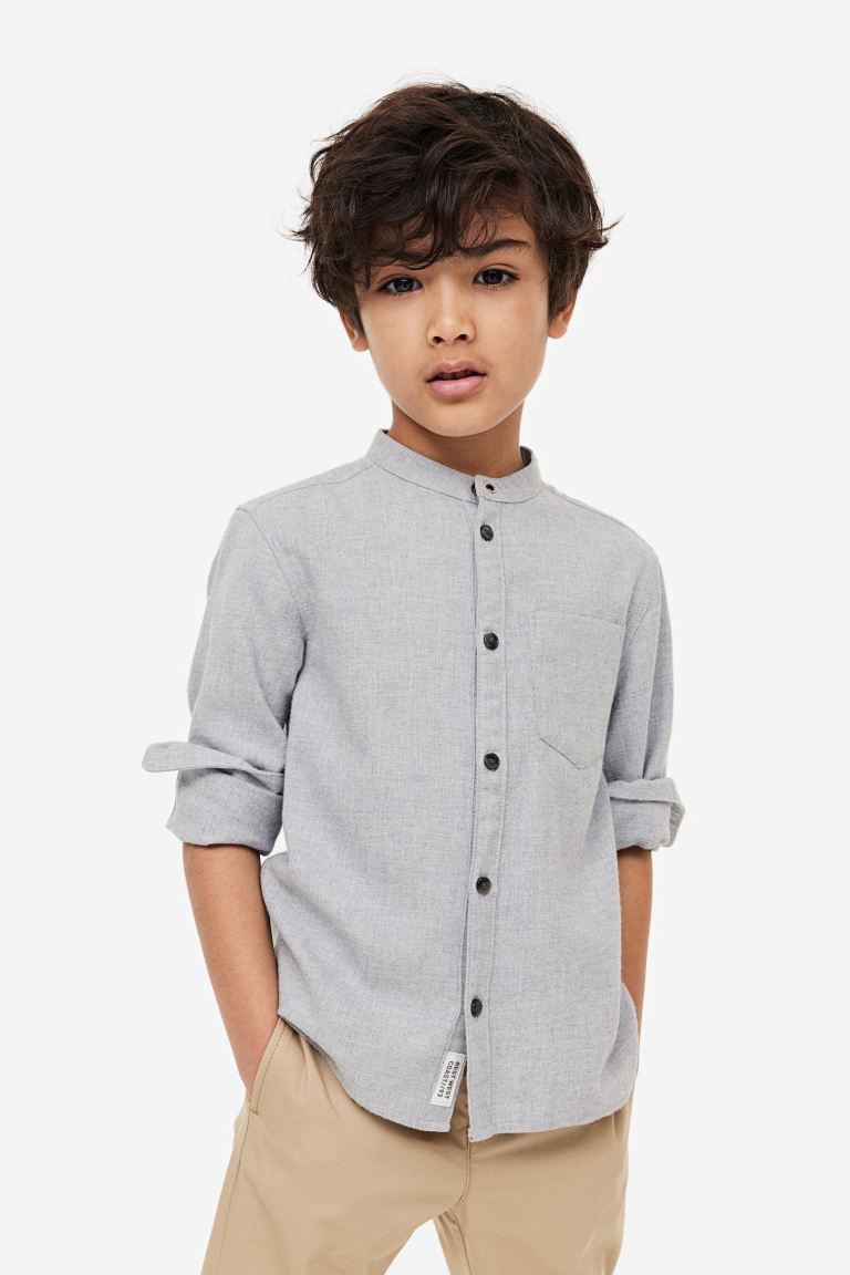 Band-collar Shirt - Gray melange - Kids | H&M US | H&M (US + CA)