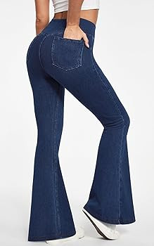 IUGA High Waisted Bell Bottom Jeans for Women Flare Stretchy Jeans Pull On Wide Leg Jean Woman V ... | Amazon (US)