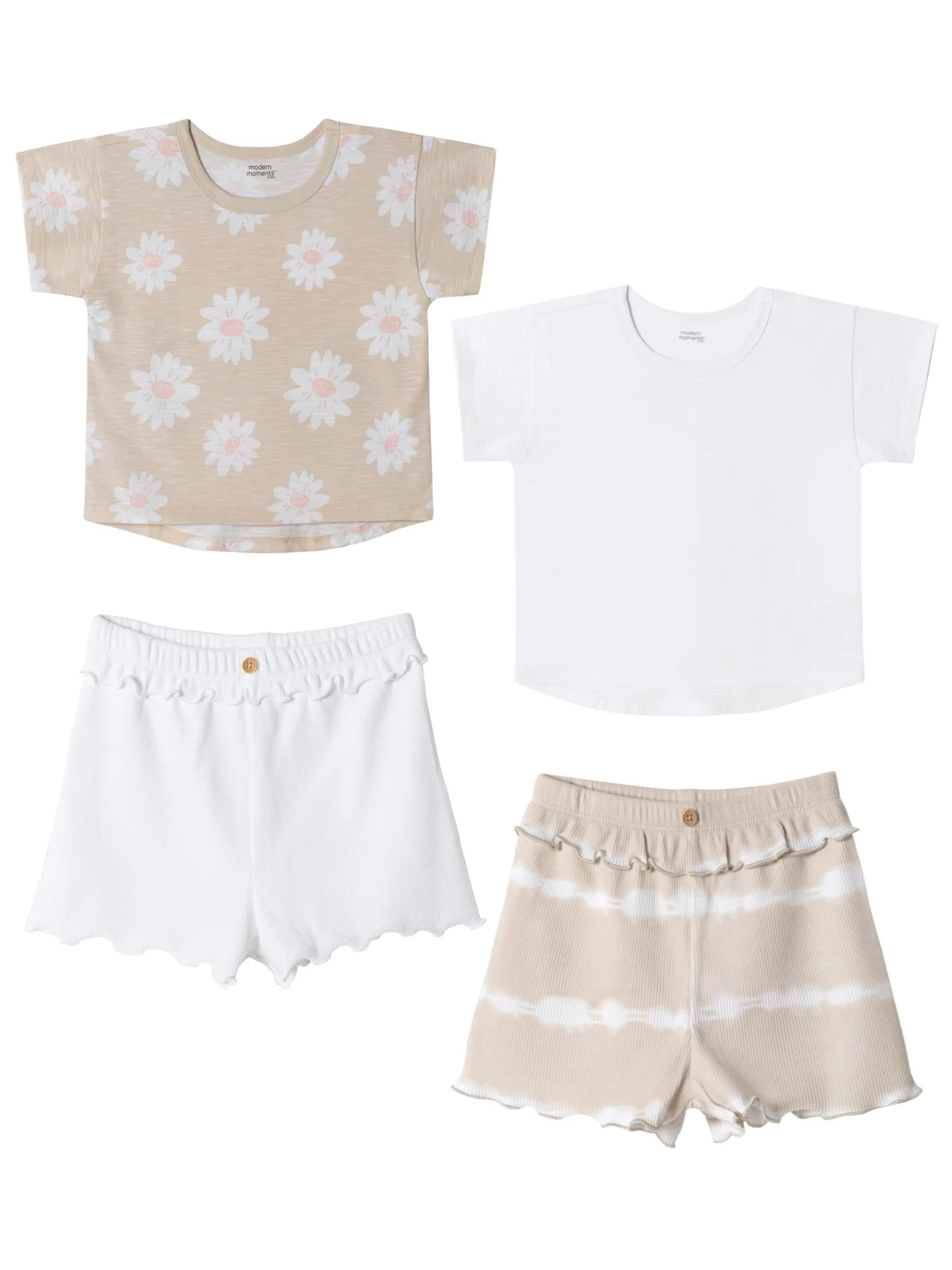 Modern Moments by Gerber Baby & Toddler Girl Short Sleeve Tops & Paperbag Shorts Outfit Set, 4-Pi... | Walmart (US)