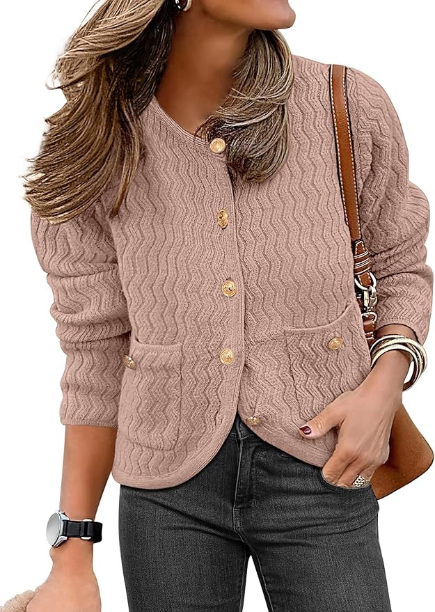 Caracilia Women's Cropped Cardigan Sweaters Open Front Button Down Knit Lady Jackets Outerwear wi... | Amazon (US)