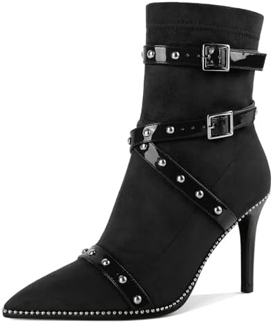 Joseywade Womens Ankle Booties 3.5 Inch Heel Stiletto Boots Beaded Studded Pointed Toe Side Zippe... | Amazon (US)