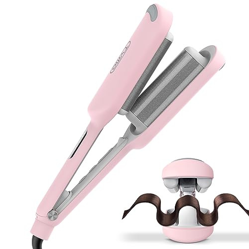 Curling Iron Hair Crimper Waver - TYMO ROVY Beach Waves Curling Wand, Ionic Deep Waver Hair Curler Tool with Ceramic 3 Barrel for Women, Dual Voltage, Anti-Scald, Easy to Use, Pink, 1.25 Inch | Amazon (US)