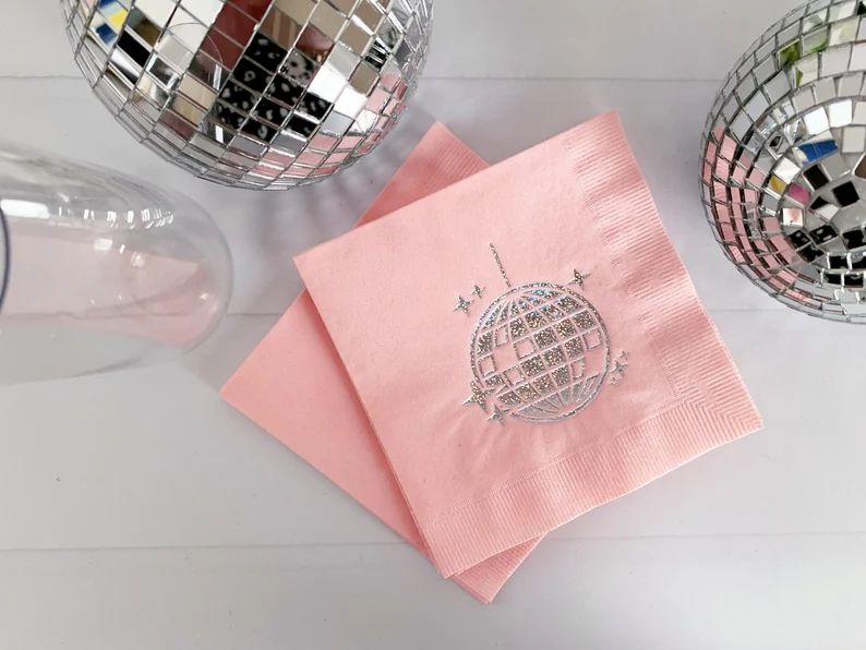 Disco Ball Cocktail Napkins - Pink | Etsy (US)