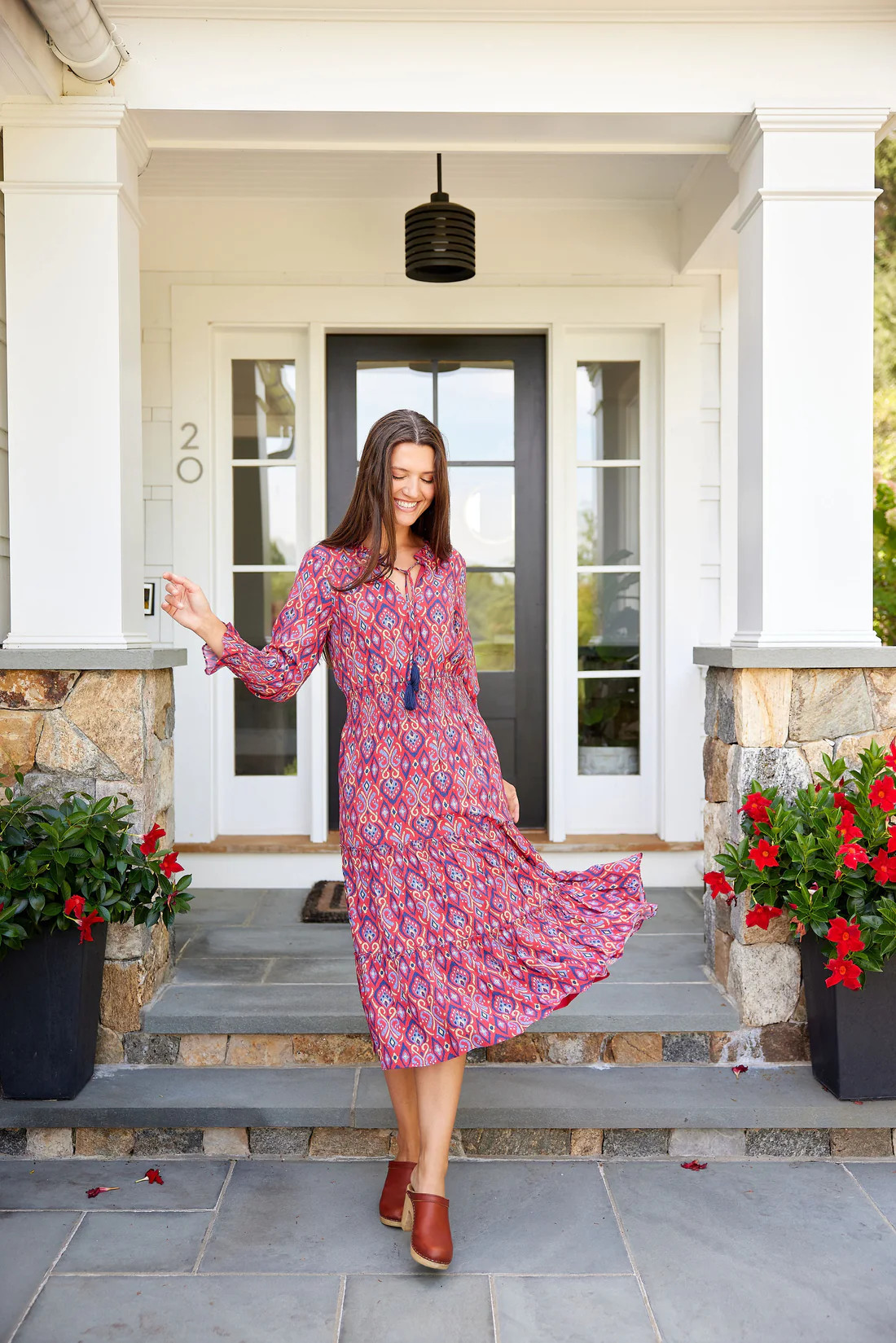 Crimson Ikat Smocked Waist Midi Dress | Sail to Sable