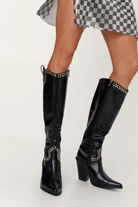 Faux Leather Studded Cowboy Boots | Nasty Gal (US)