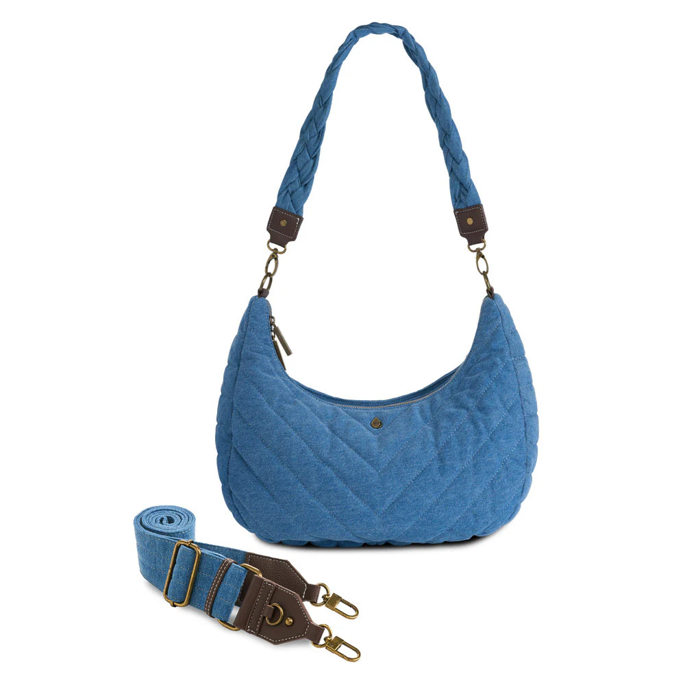 Denim Half Moon HydroHobo® Bag- bottle included | WanderFull 
