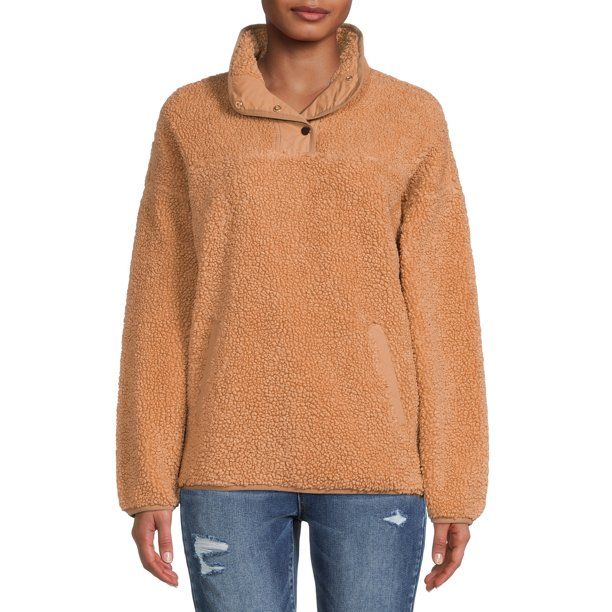 Time and Tru Women's and Plus Quarter Snap Faux Sherpa Jacket - Walmart.com | Walmart (US)