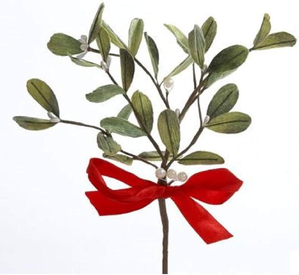 Kurt Adler Artificial Mistletoe Pick with Red Bow | Amazon (US)