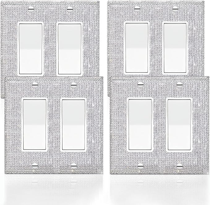 4 Pcs Silver Shiny Silver Rhinestones Wall Plate Toggle Light Switch Cover Decorative Durable Swi... | Amazon (US)