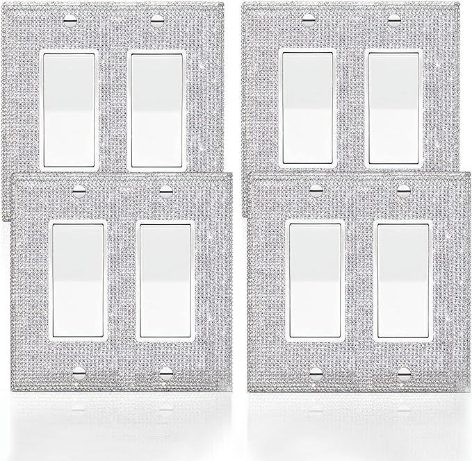 4 Pcs Silver Shiny Silver Rhinestones Wall Plate Toggle Light Switch Cover Decorative Durable Swi... | Amazon (US)