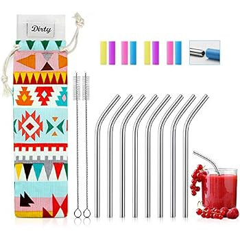 Teivio 8 Pack Short Stainless Steel Straws 6 inch Bent Metal Reusable Straws with Silicone Tips a... | Amazon (US)
