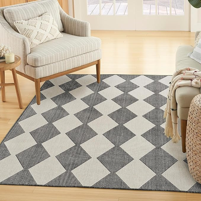 Nourison Positano Indoor/Outdoor Black 4' x 6' Area Rug, Easy Cleaning, Non Shedding, Bed Room, L... | Amazon (US)