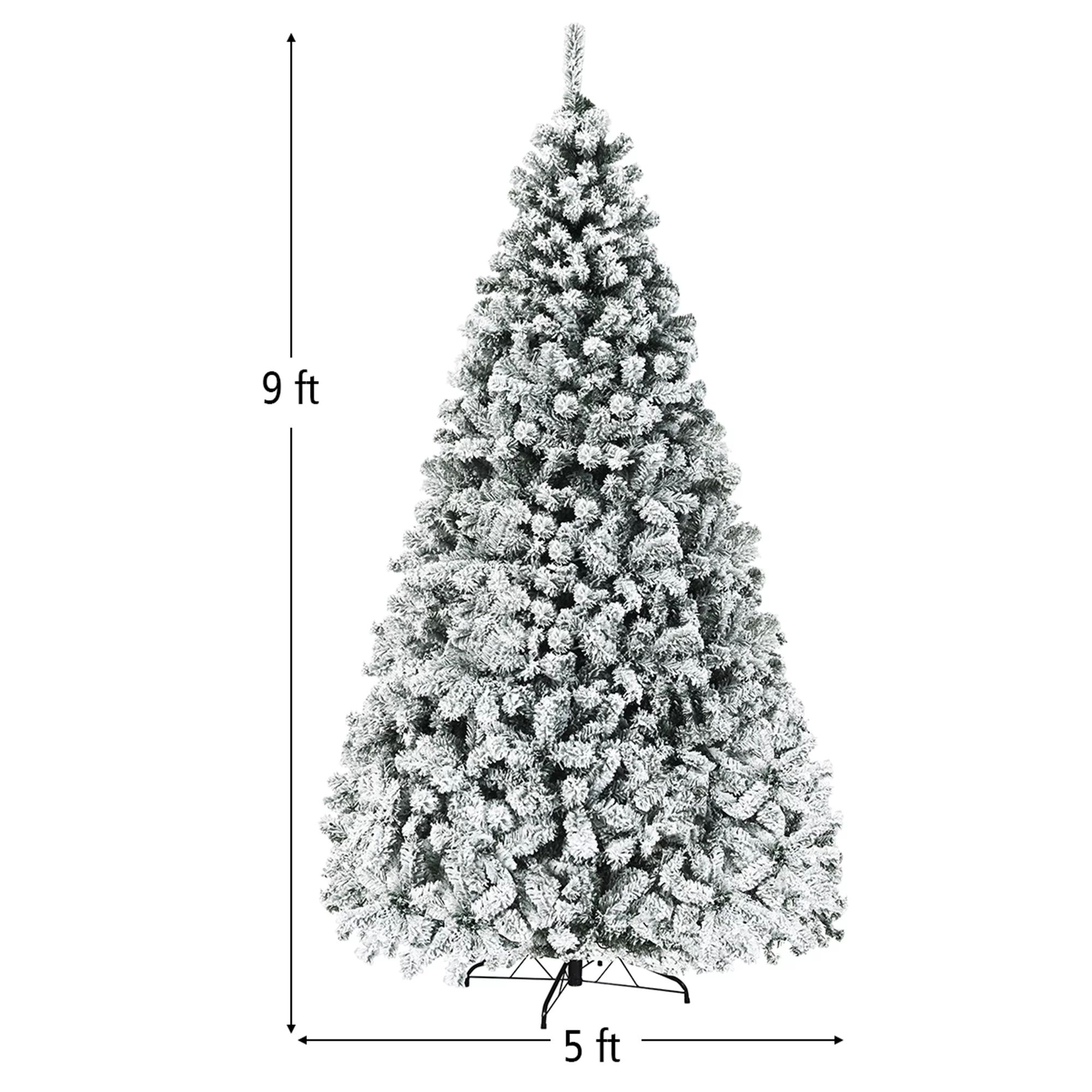 Gymax 9 FT Pre-Lit Christmas Tree Snow Flocked Hinged Pine Tree w/ Metal Stand | Walmart (US)