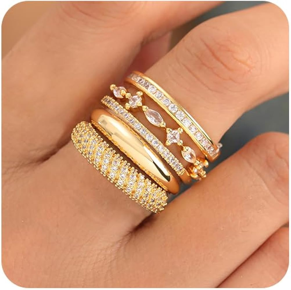 FUNEIA Stackable Gold Rings for Women Non Tarnish Trendy Dainty 14K Gold Plated Stacking Cubic Zi... | Amazon (US)