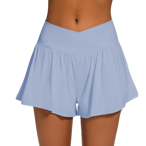 Womens Crossover Athletic Shorts Wide Waistband Flowy Tennis Sports Skorts with Pockets | Amazon (US)