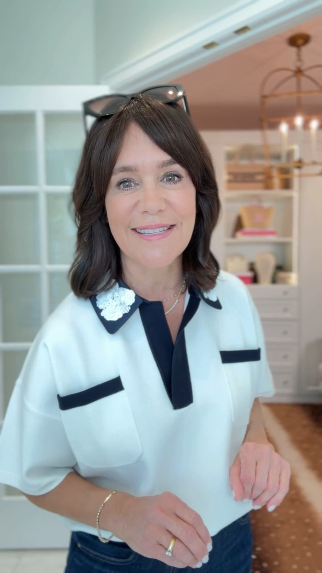 Sharing some favorites from @anthropologie - I love this v-neck top with sequin detail on the collar - pair it back to wide leg denim for a chic look! Wearing size XS. #anthropartner

#LTKStyleTip #LTKShoeCrush #LTKOver40