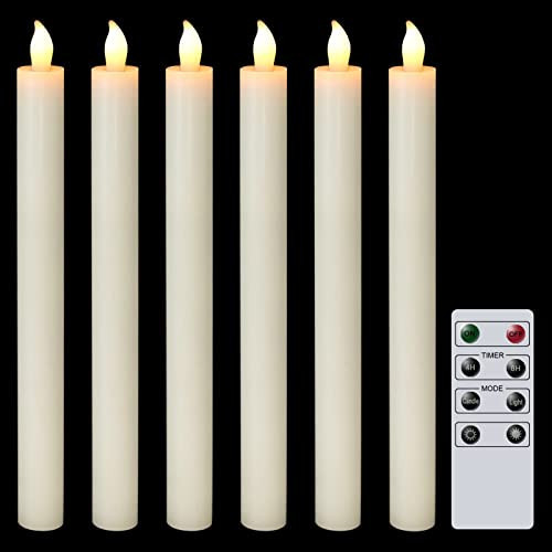 DRomance Ivory Flameless Taper Candles with Remote and Timer 6 Pack Battery Operated LED Flickering Taper Candles Real Wax Dimmable Light Dinner Wedding Holiday Decor(0.78" D x 9.64" H) | Amazon (US)