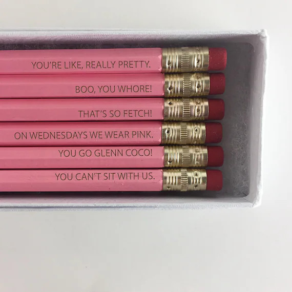 Mean Girls Pretty Fetch, Pastel Pink Pencils, Boo you whore, Can't sit with us, Set of 6 engraved... | Etsy (US)