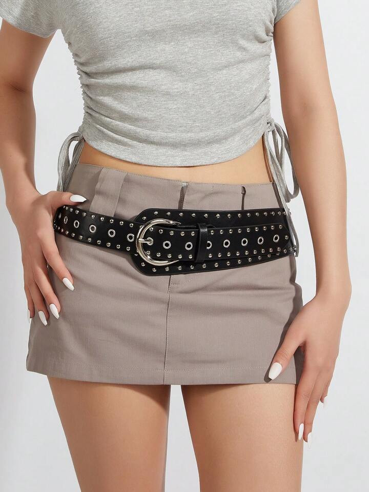 1pc Women's Gothic Western Style Studded Wide Waist Belt With Cowboy-Style Buckle Street | SHEIN