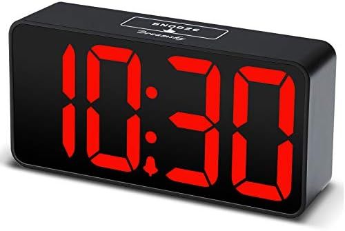 DreamSky Compact Digital Alarm Clock with USB Port for Charging, 0-100% Brightness Dimmer, Red Bold  | Amazon (US)